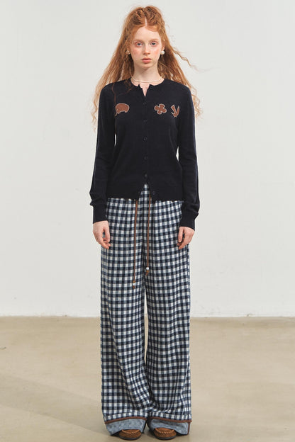 Checkerboard Wide-Leg Trousers