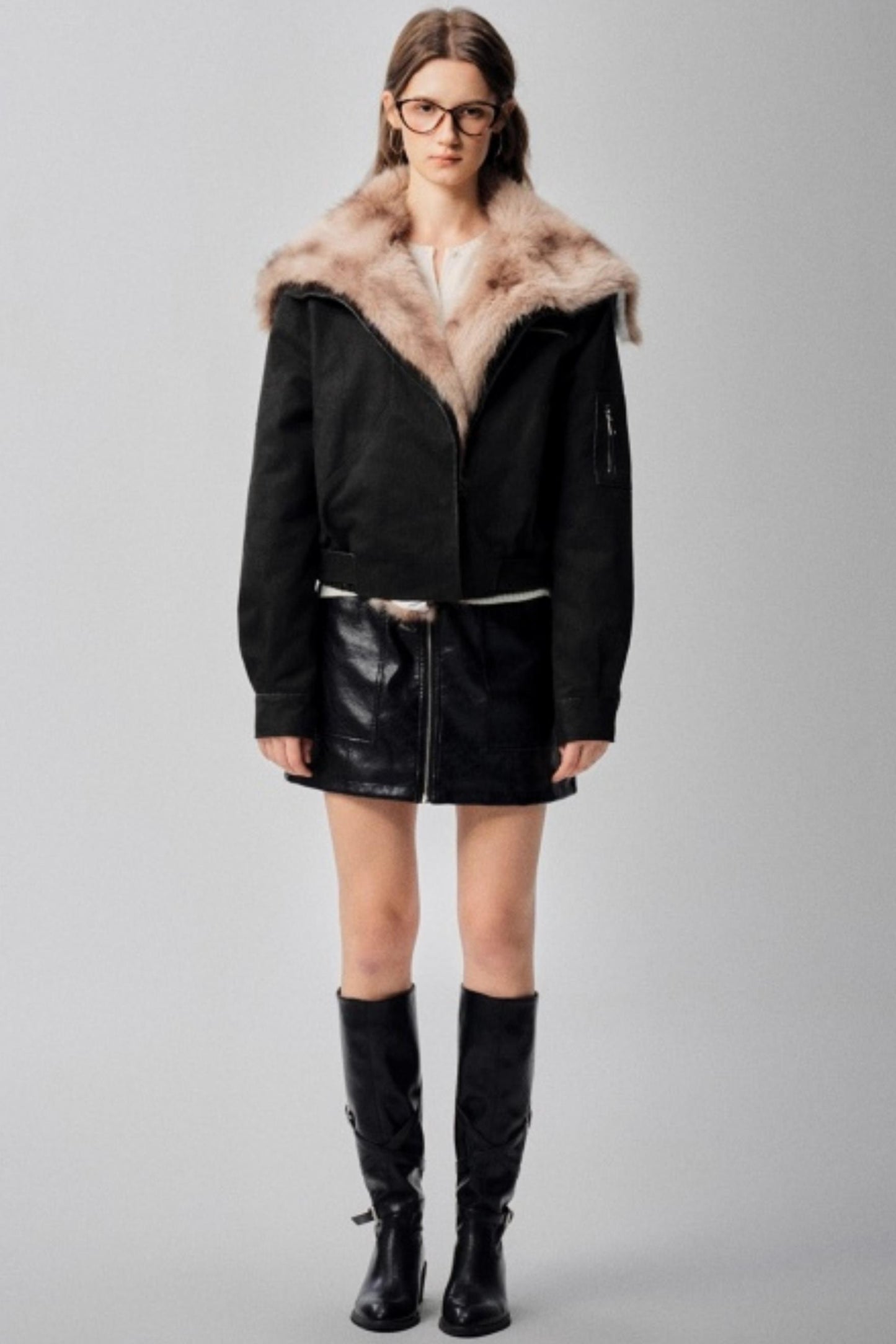 Detachable Collar Padded Jacket Shorts Set-Up