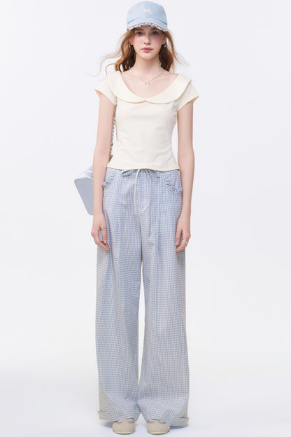 Summer Checkered Wide-Leg Pants