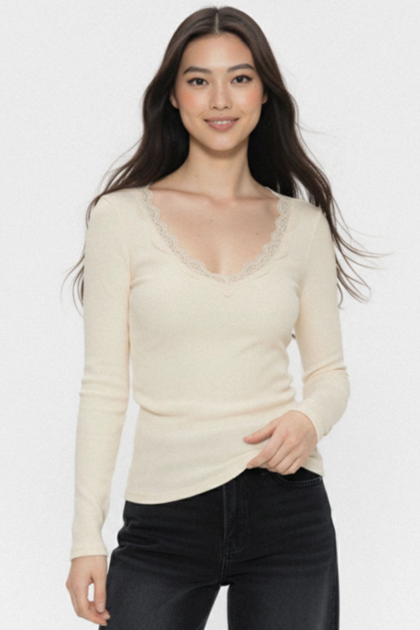 Lace-Trimmed Knit Top