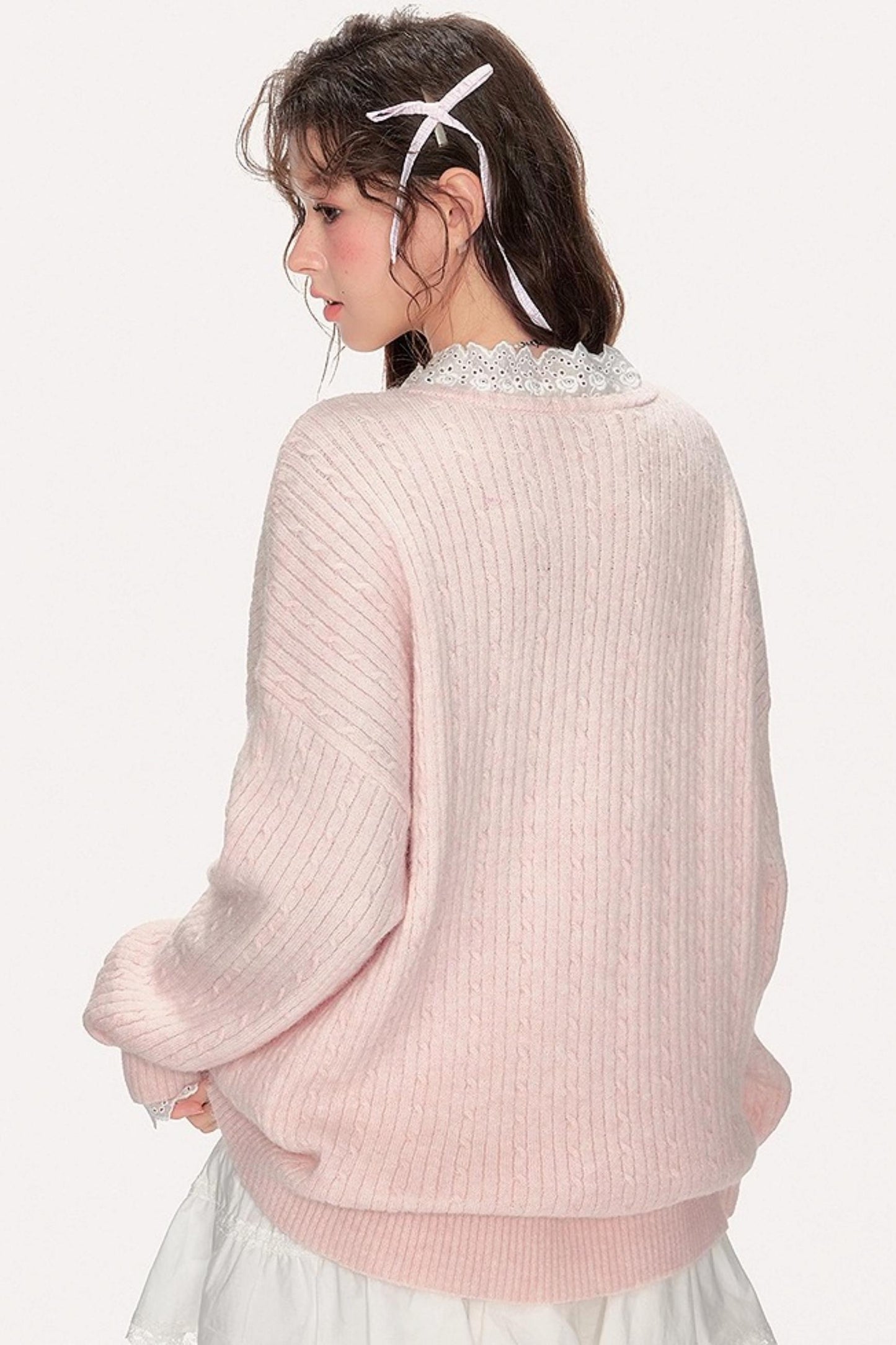 Sweet Lace V-Neck Sweater