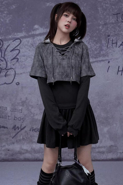 Gray Star Cat Ear Dress Set