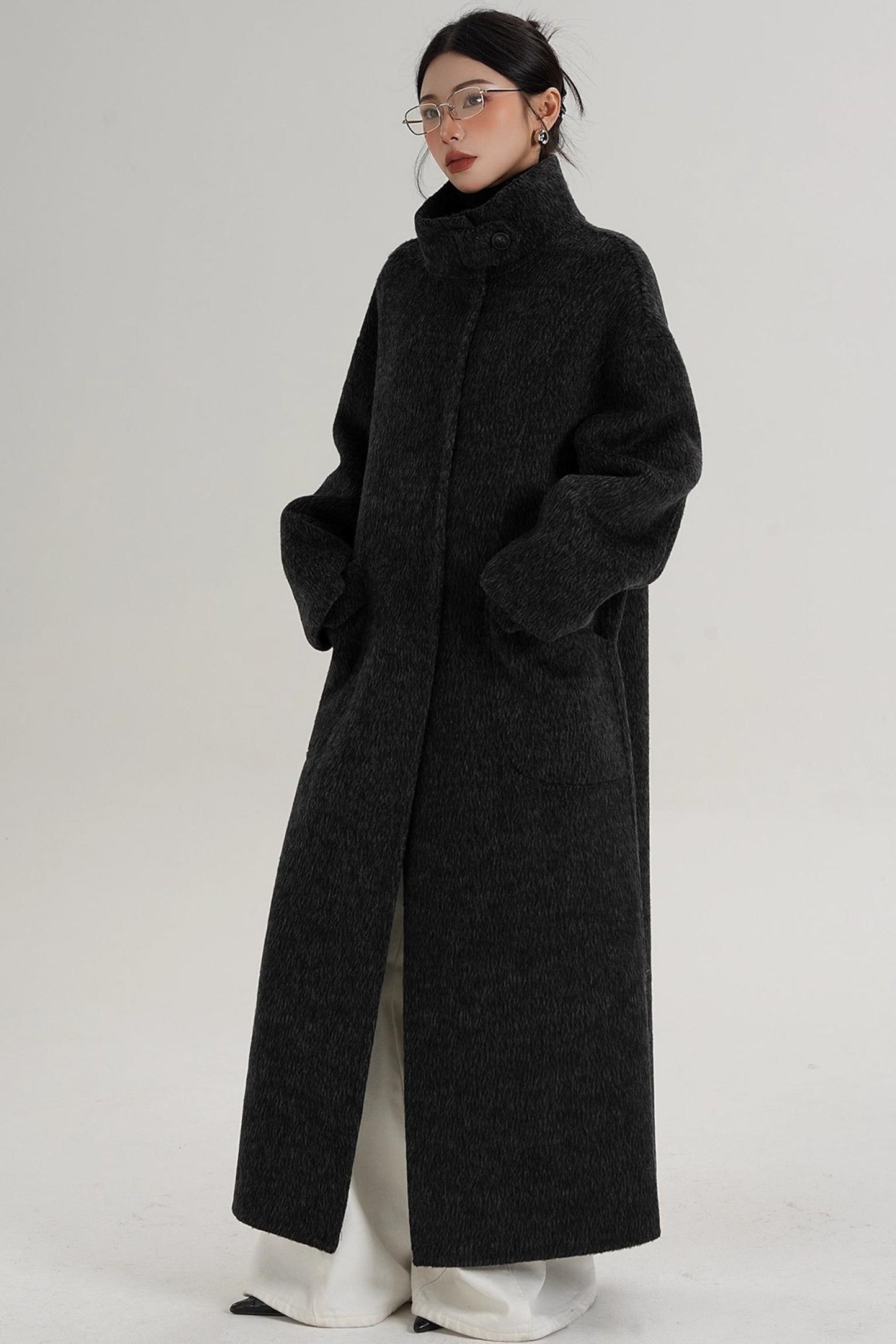 Stand-Up Collar Long Wool Coat