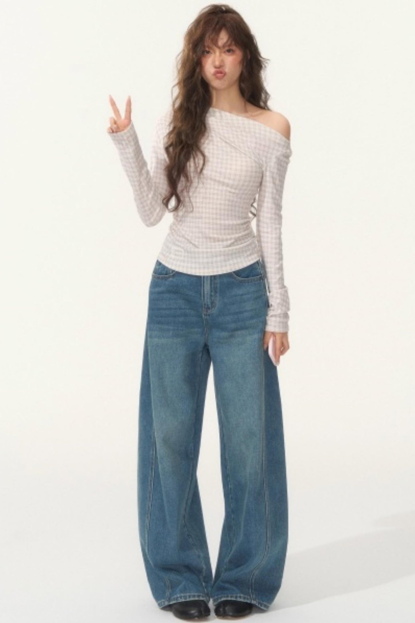 Velvet Plaid One-Shoulder Top