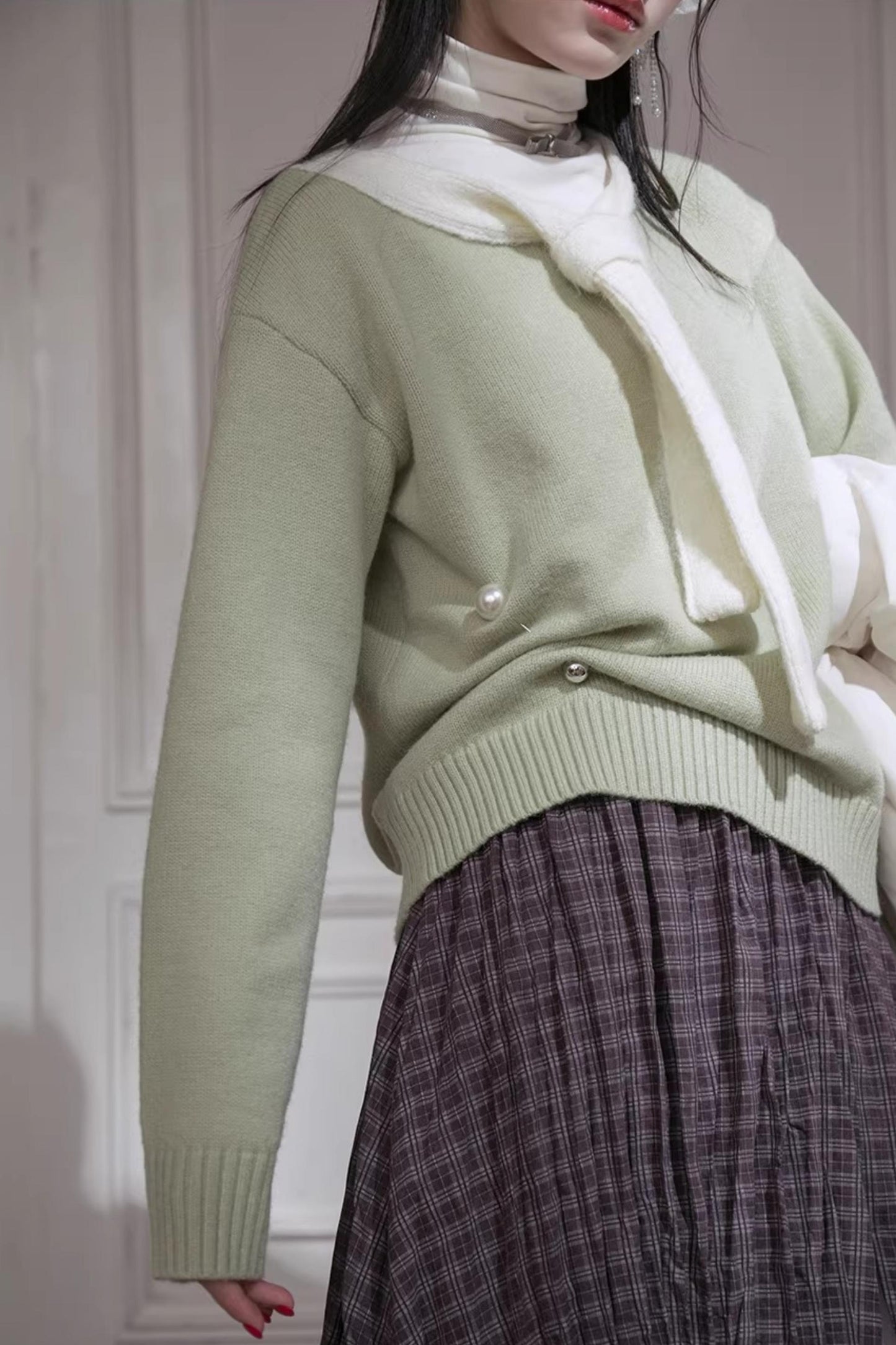 Warm Apricot Wool Tie Sweater