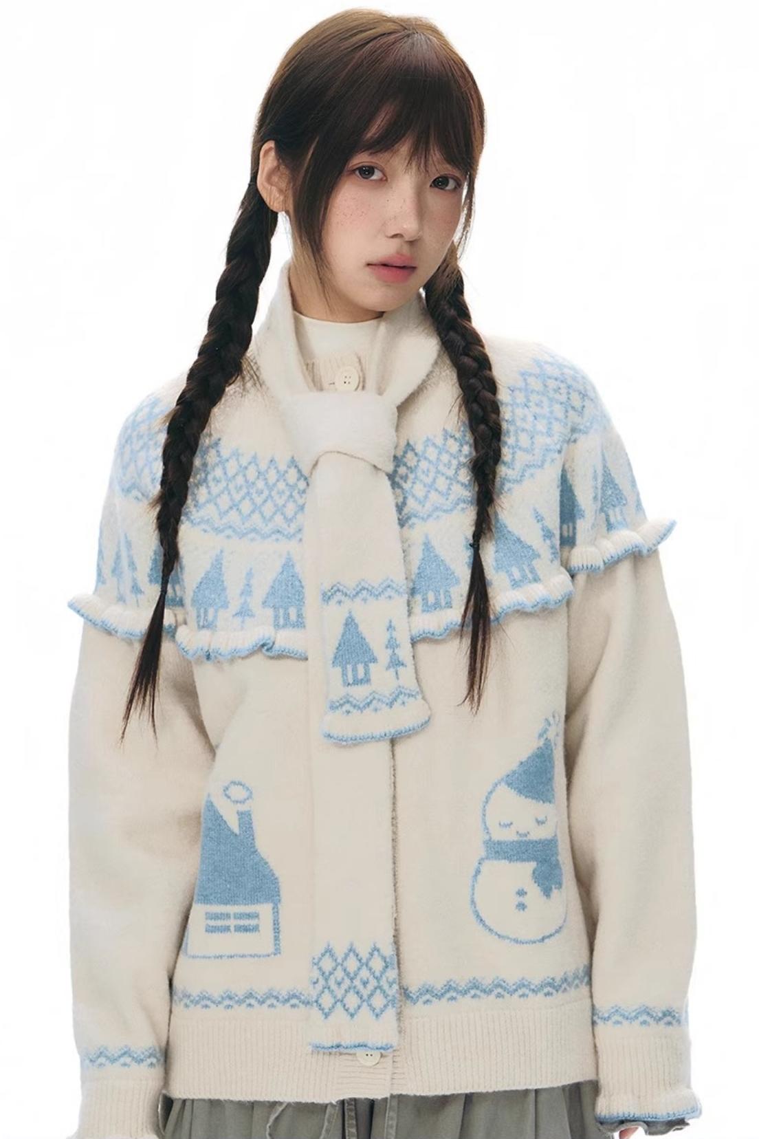 Jacquard-Winterpullover-Set-up mit Schneeansicht