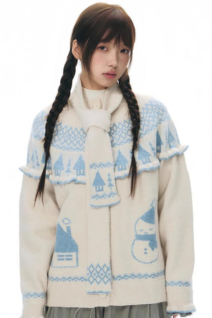 Jacquard-Winterpullover-Set-up mit Schneeansicht