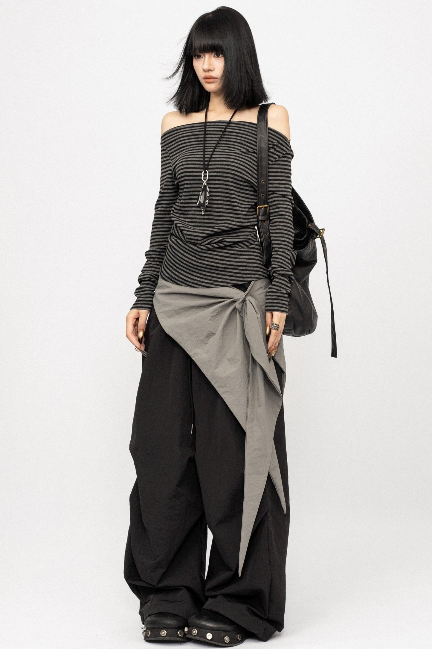 Spice Girl Striped One-Shoulder T-Shirt