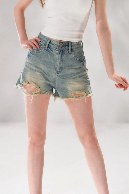 Shorts de Denim en A Desgastados