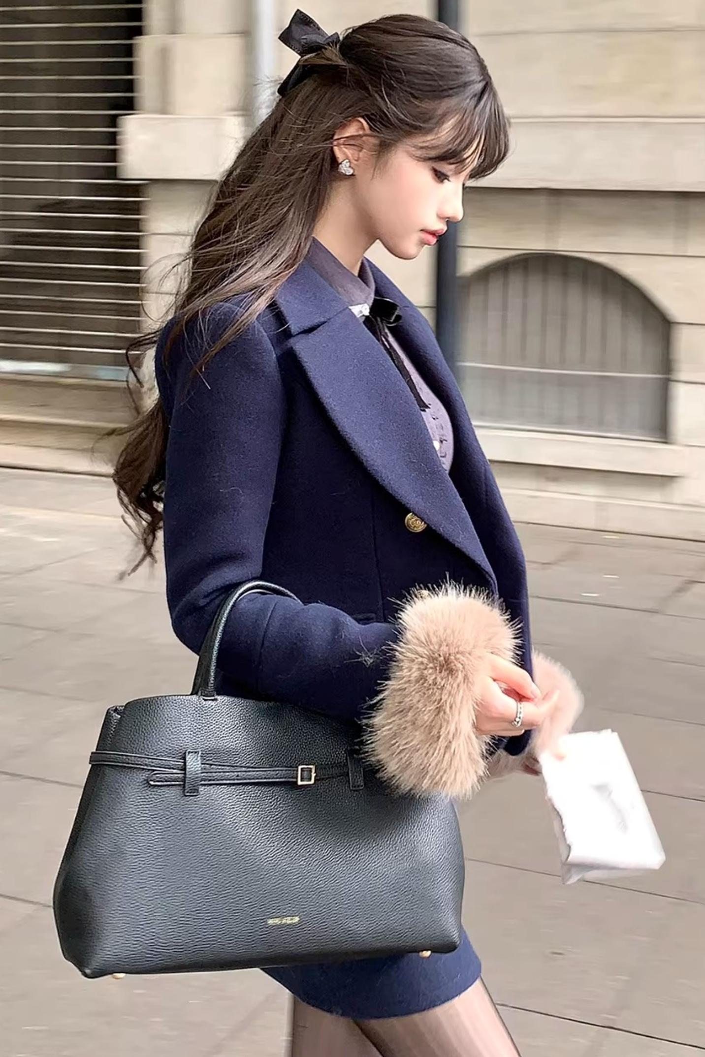 Navy Blue Velvet Wool Suit Set-Up