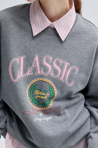 Retro Preppy Print Crew Neck Sweatshirt