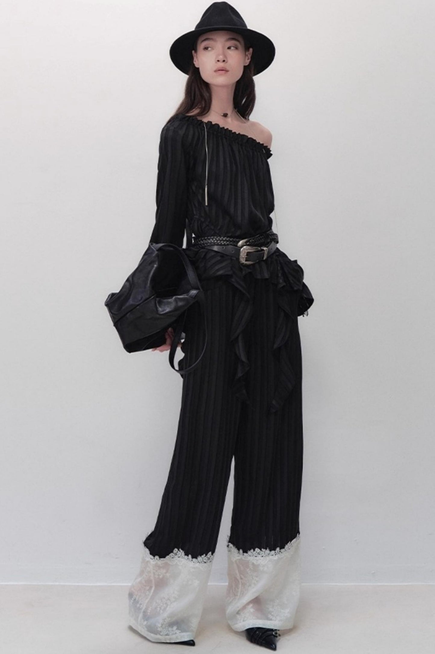 Flowing Tencel Embroidered Striped Straight-leg Pants