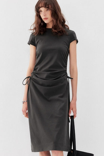 Drawstring Waist Slim Midi Dress