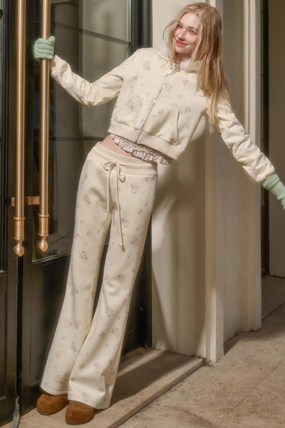 Milky Way Floral Fur Collar Jacket Set-Up