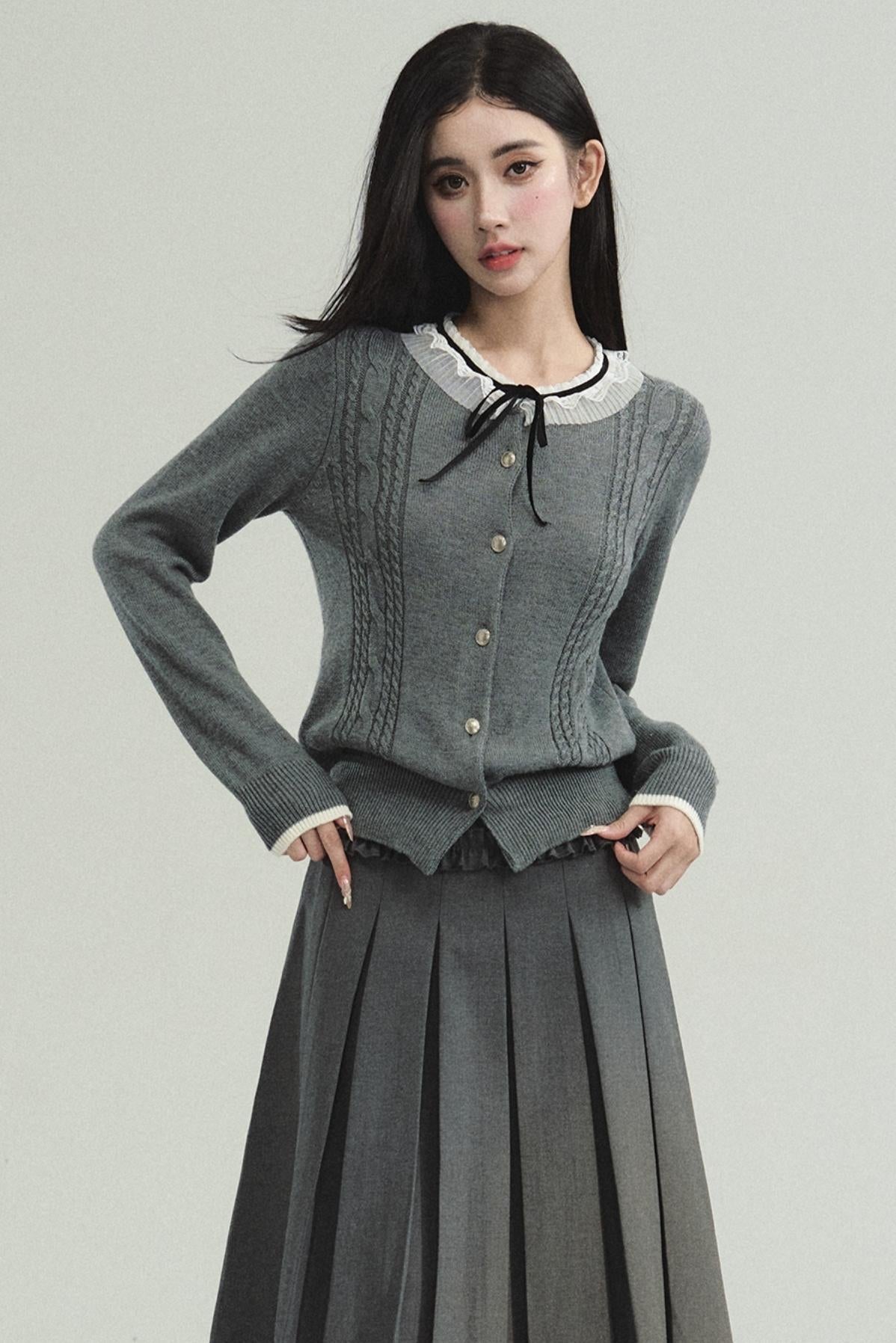 Academic Lace-Collar Knit Top