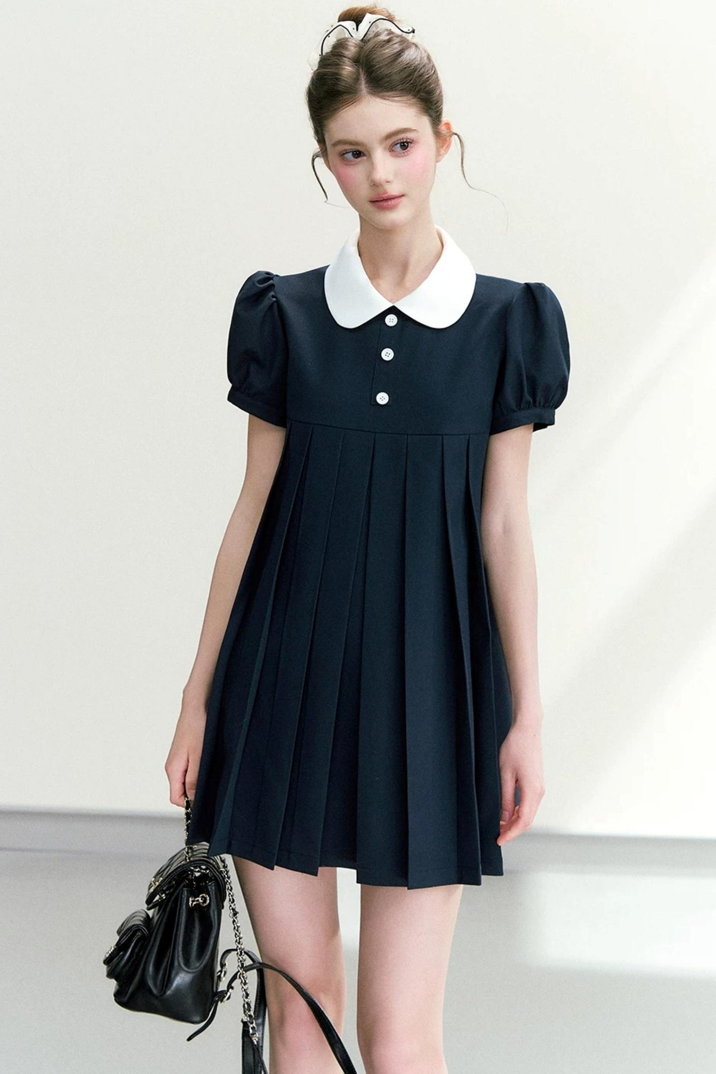 Elegant Navy Puff Dress