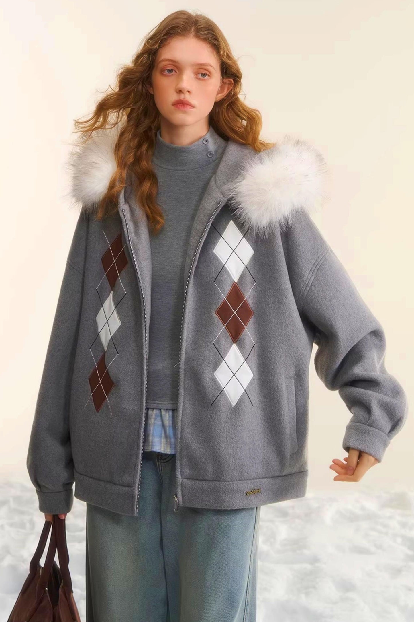 Diamond-Embroidered Woolen Jacket