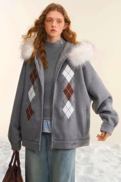 Diamond-Embroidered Woolen Jacket