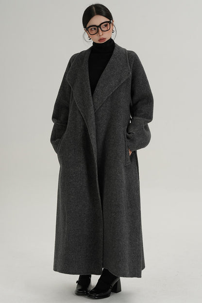 High-End Long Lapel Wool Reversible Coat