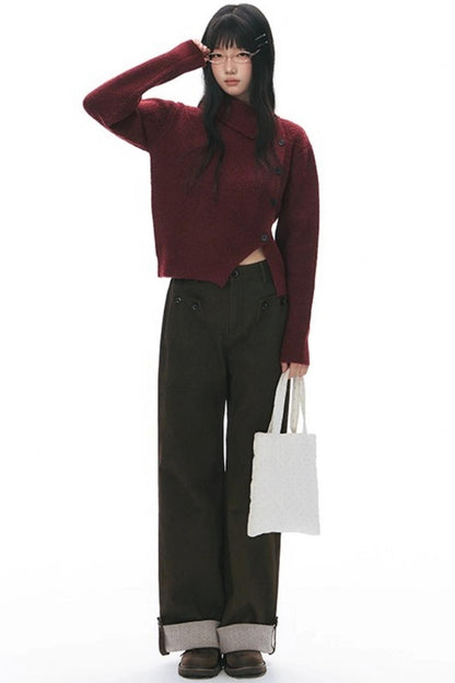 Knit Button Hem Pants