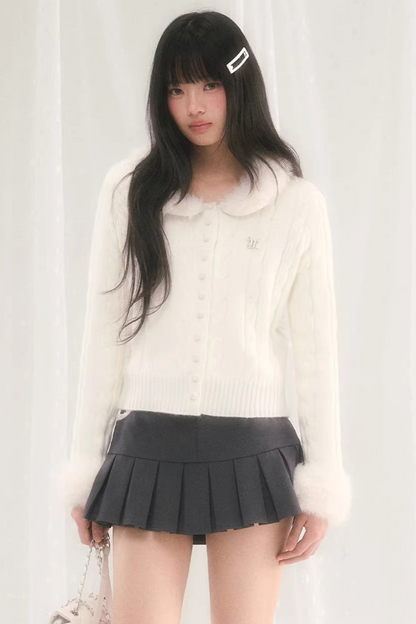 퍼 칼라 니트 가디건