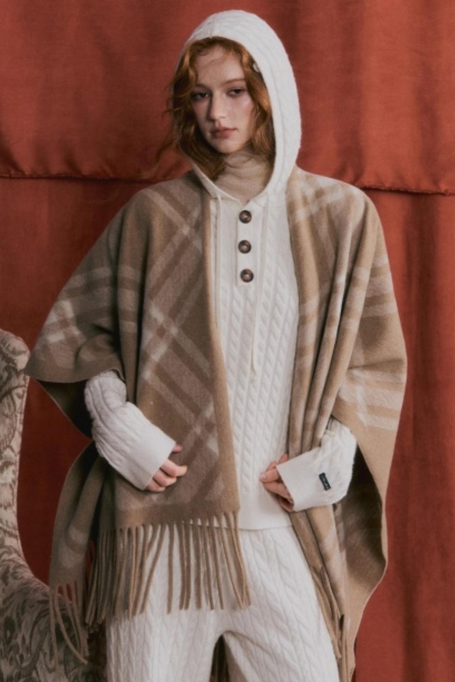 Retro Plaid Tassel Cape Shawl