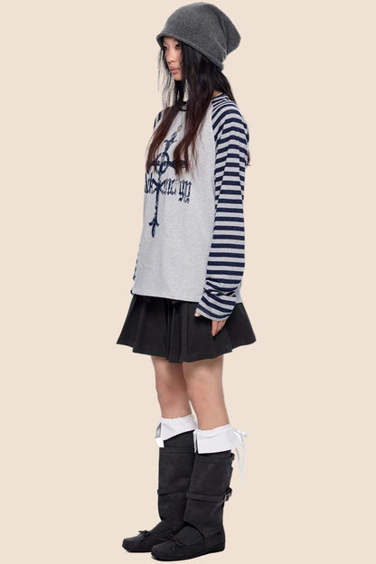 Gestreiftes Retro-Top mit Drop-Shoulder