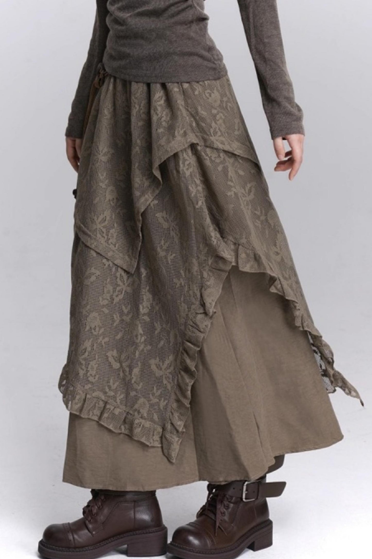 Coffee Lace Long Skirt