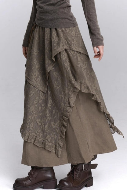 Coffee Lace Long Skirt