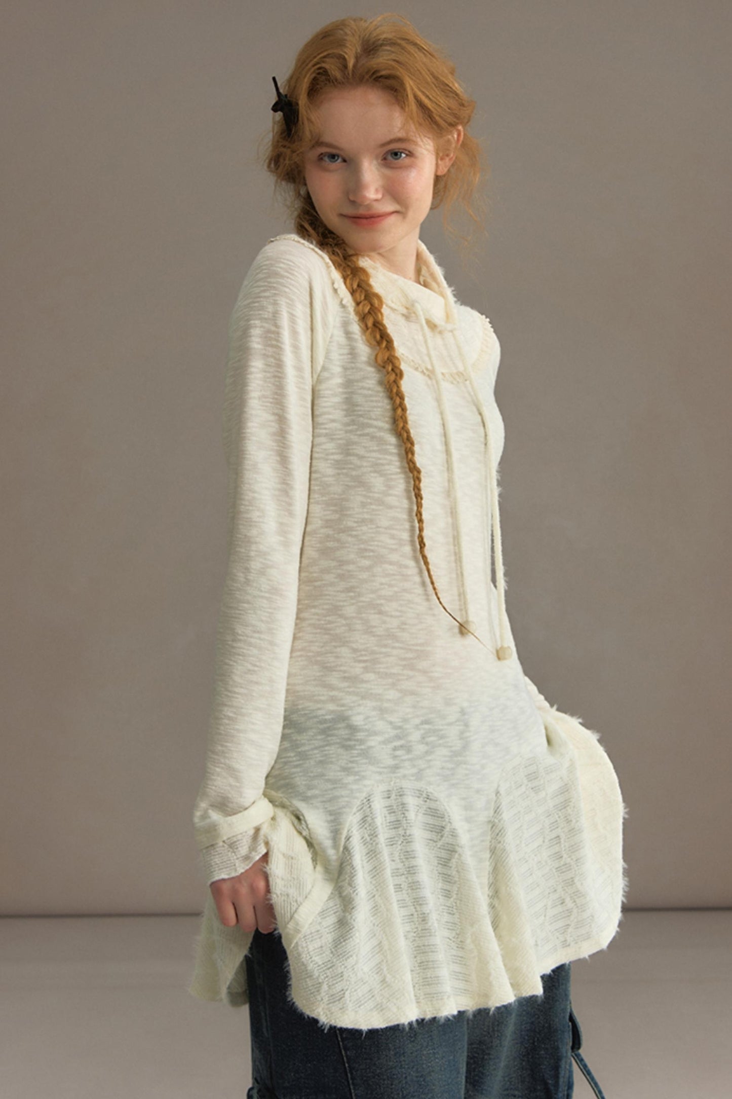 Stacked Knitted Lotus Leaf Long Top