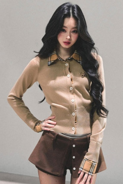 Fake Two Korean Long-Sleeve Knit Top