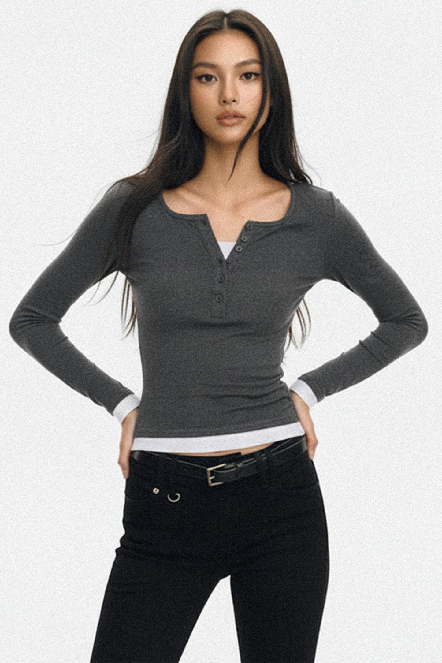 Fake Two Collar Stretch Slim T-Shirt