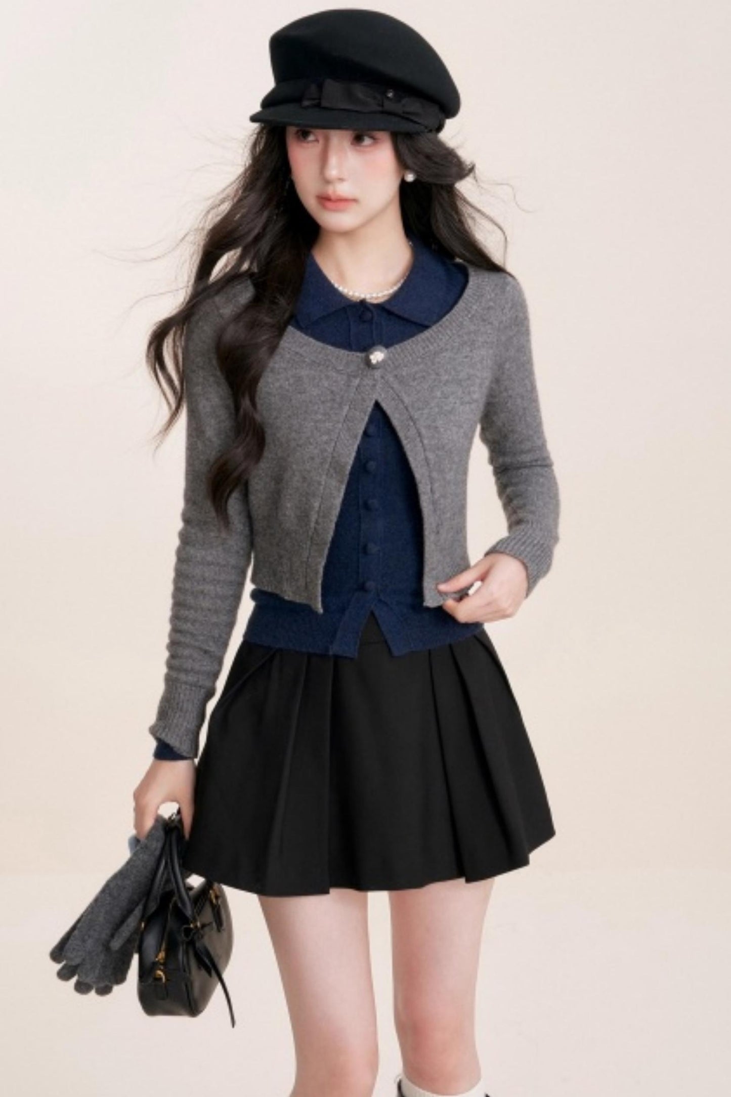 Contrast Embroidery Knit Cardigan