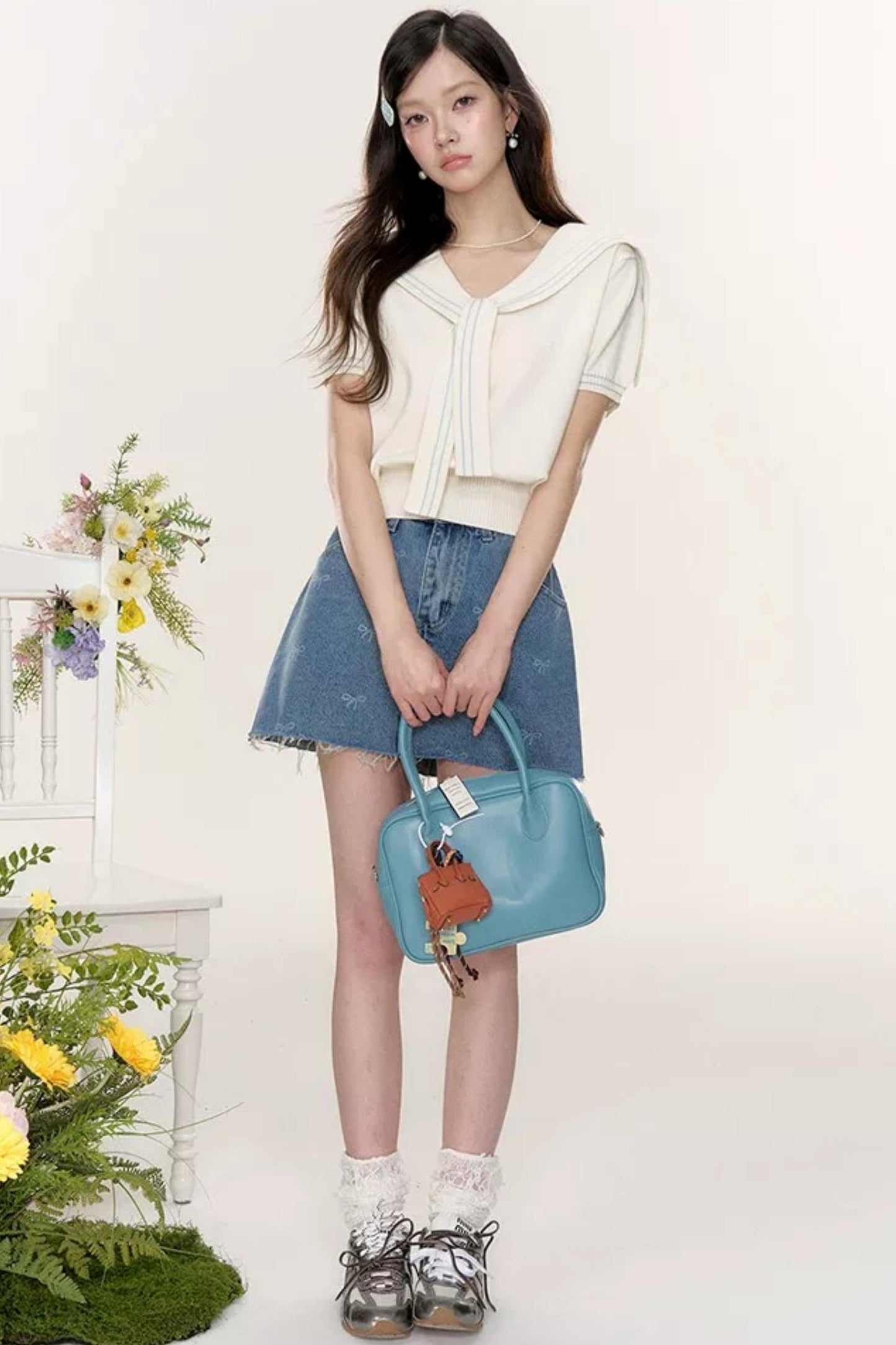 Sweet Sailor Collar Knit Top Set-Up
