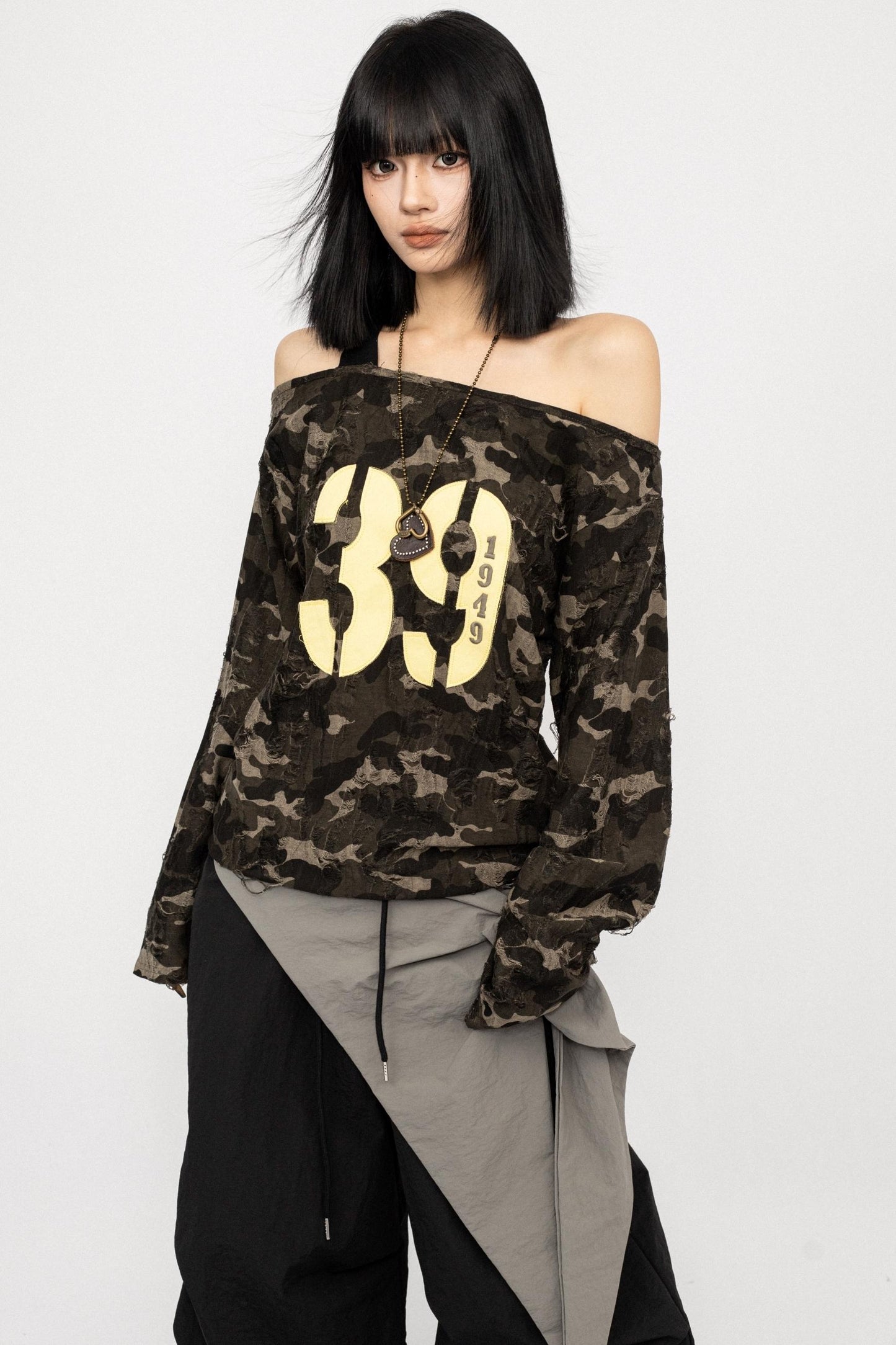 American Camo Print Off-the-Shoulder Top