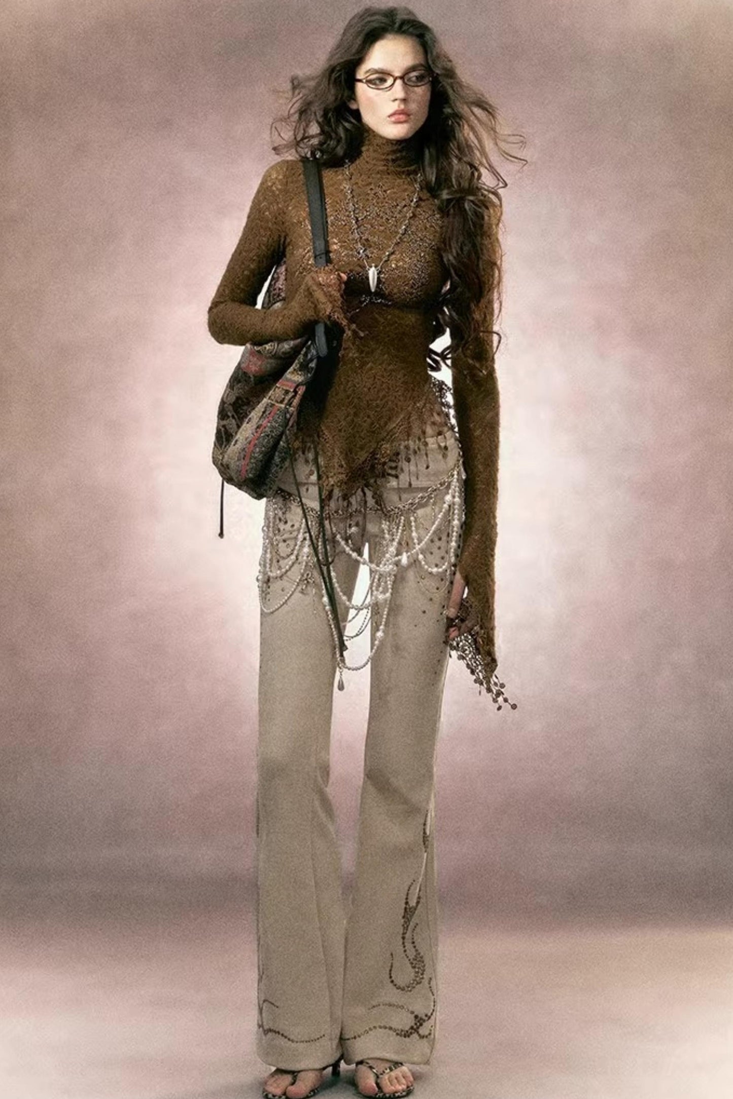 Retro Rhinestone Flared Pants