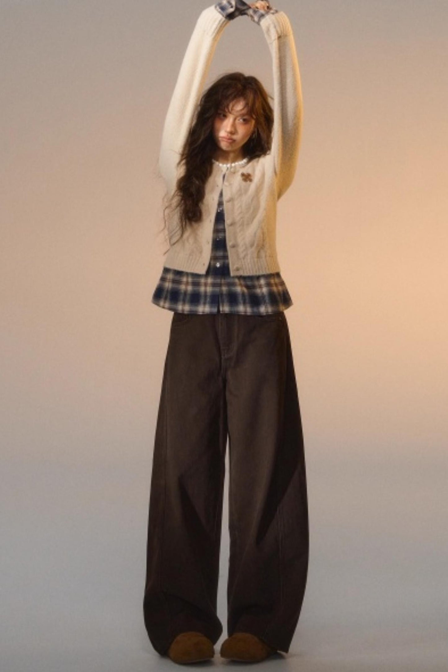 Plaid Patchwork Knit Cardigan