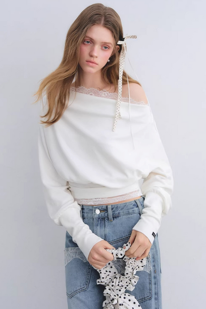 Off-Shoulder-Top mit Spitzeneinsatz