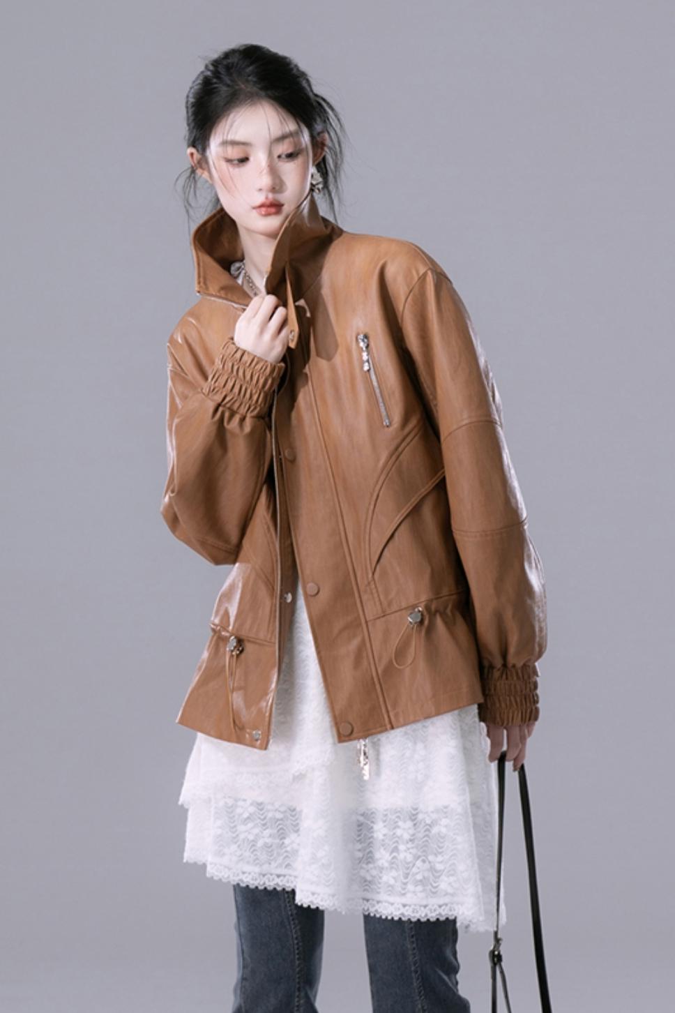 Deconstructed Dew Brown Leather Jacket