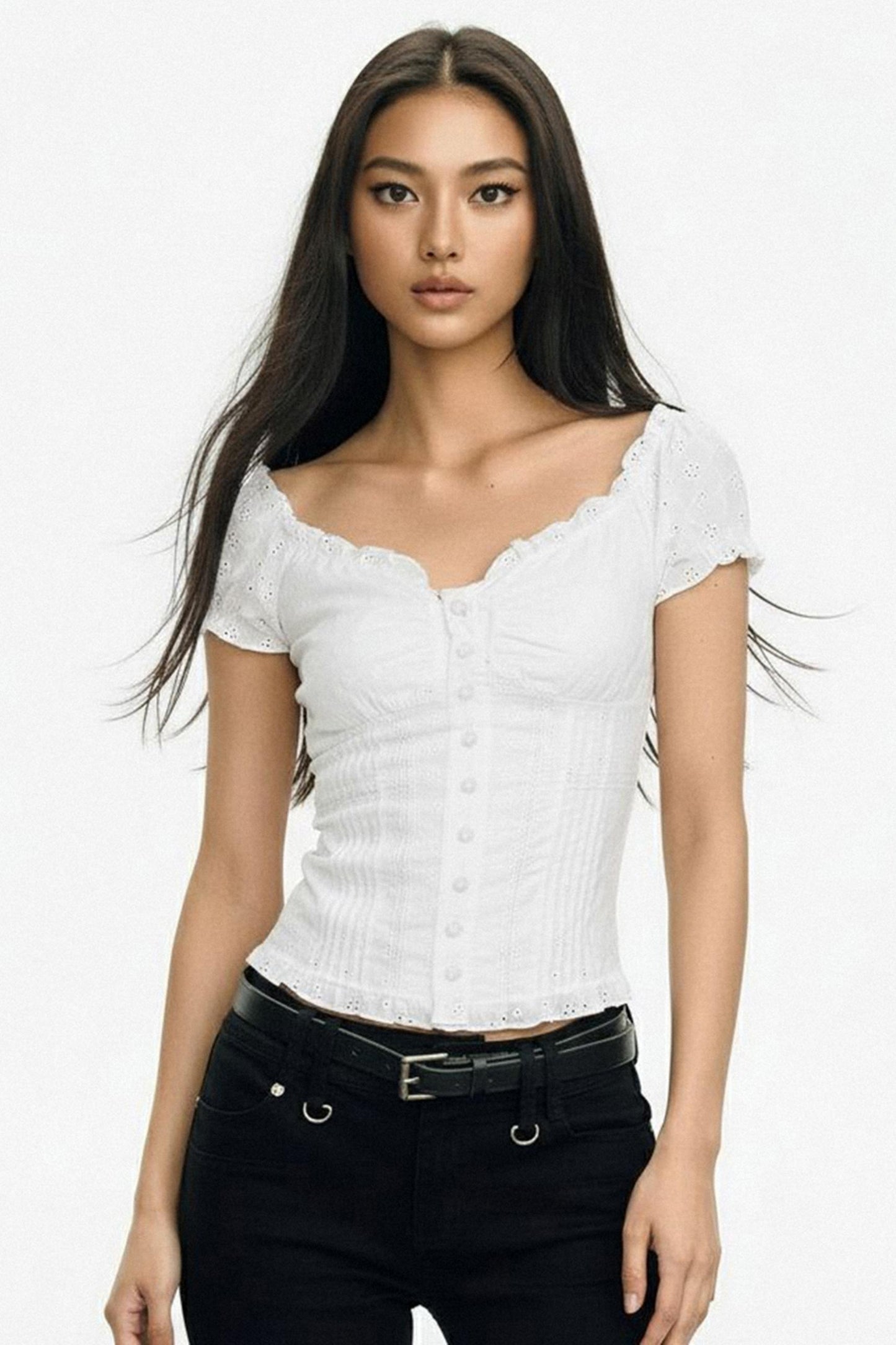 French Jacquard Cut-out T-Shirt