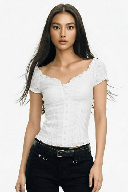 French Jacquard Cut-out T-Shirt