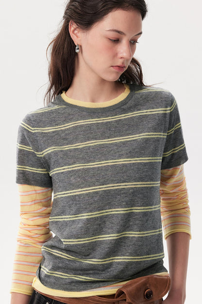 Sheep Wool Patchwork Knitted T-Shirt