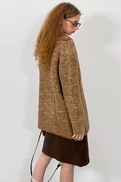 Lace-Up Turn-Down Collar Sweater Matching Set