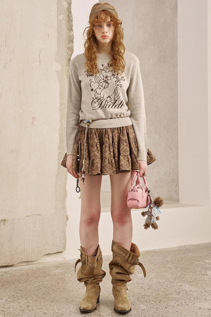 Rose Kitten Crew Neck Knitted Sweater