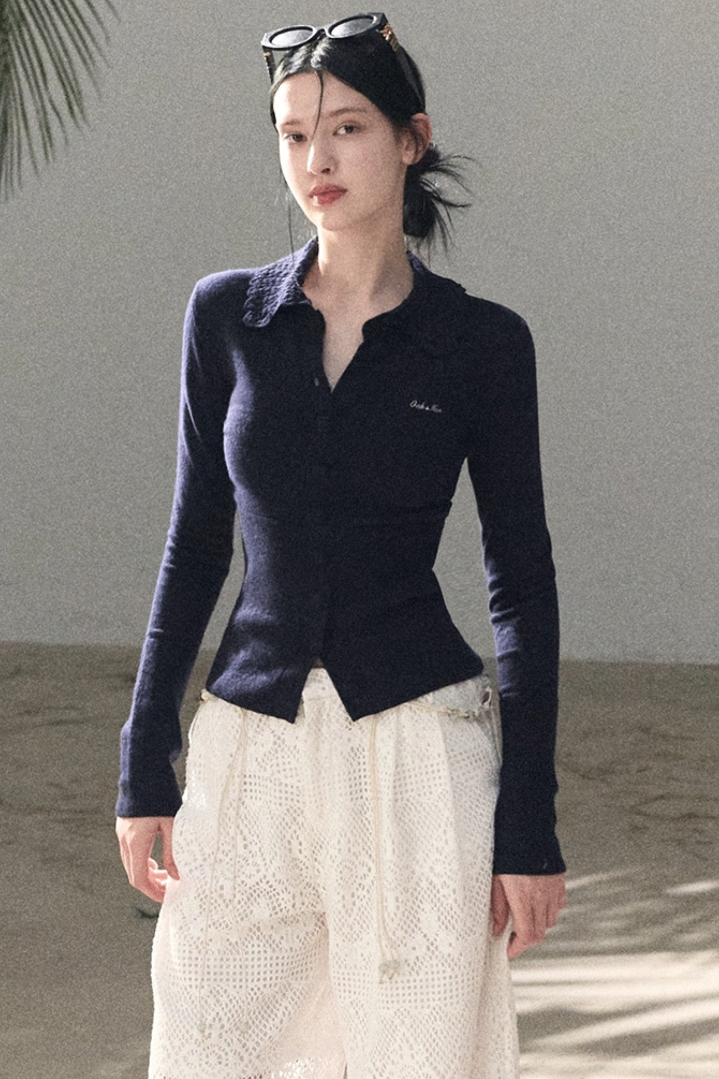 Natural Wool Crochet Collar Top