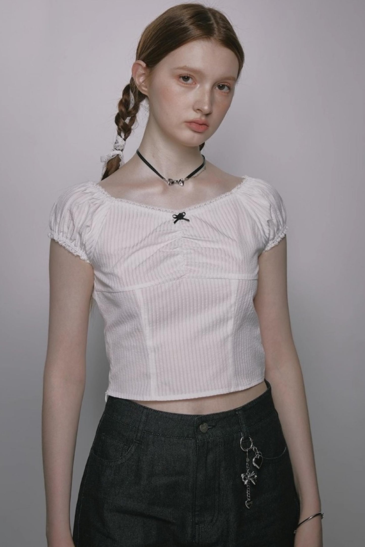 Nap Plaid Puff Sleeve Crop Top