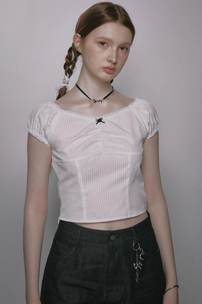 Nap Plaid Puff Sleeve Crop Top