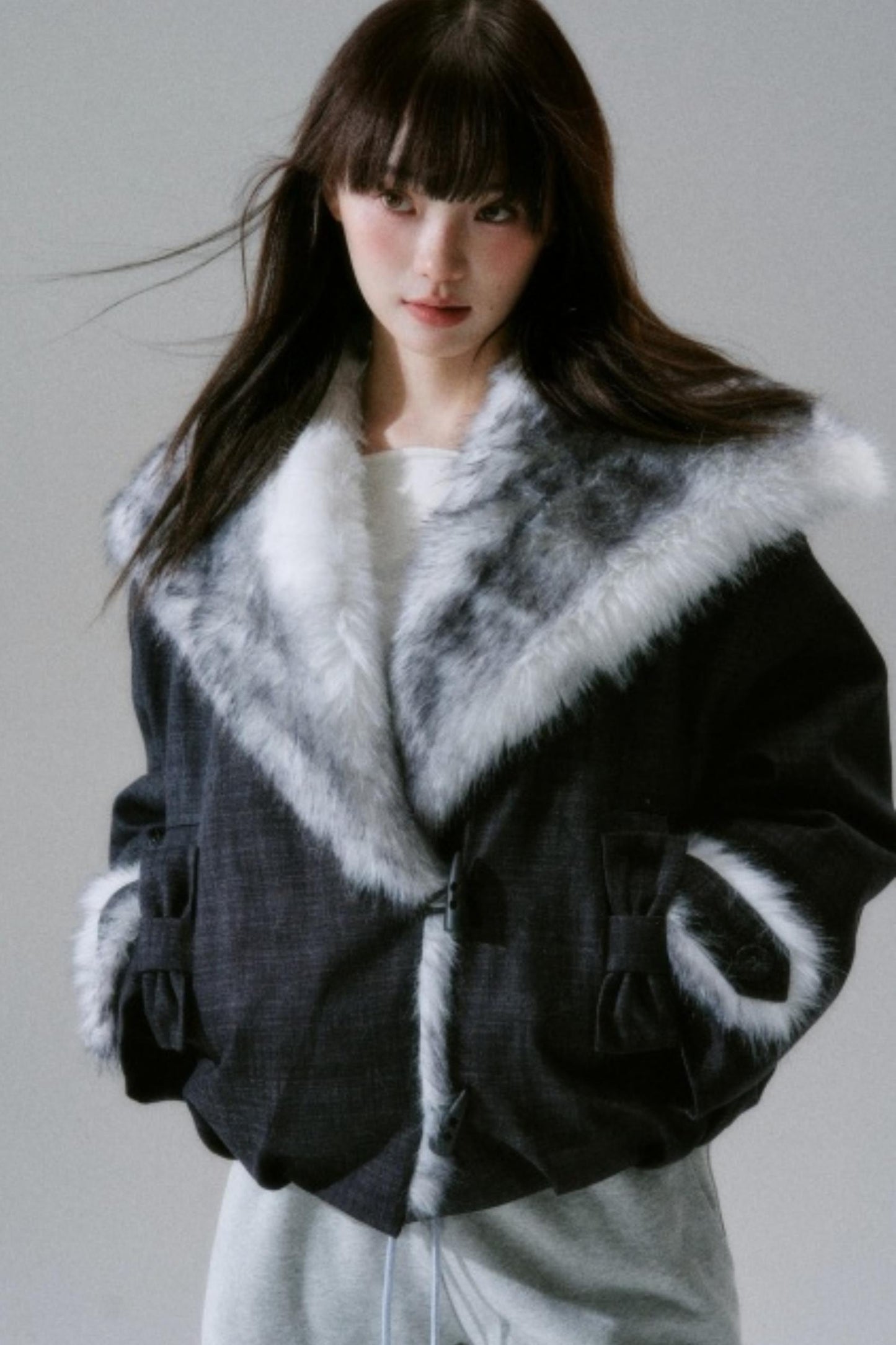 Navy Collar Plush Jacket