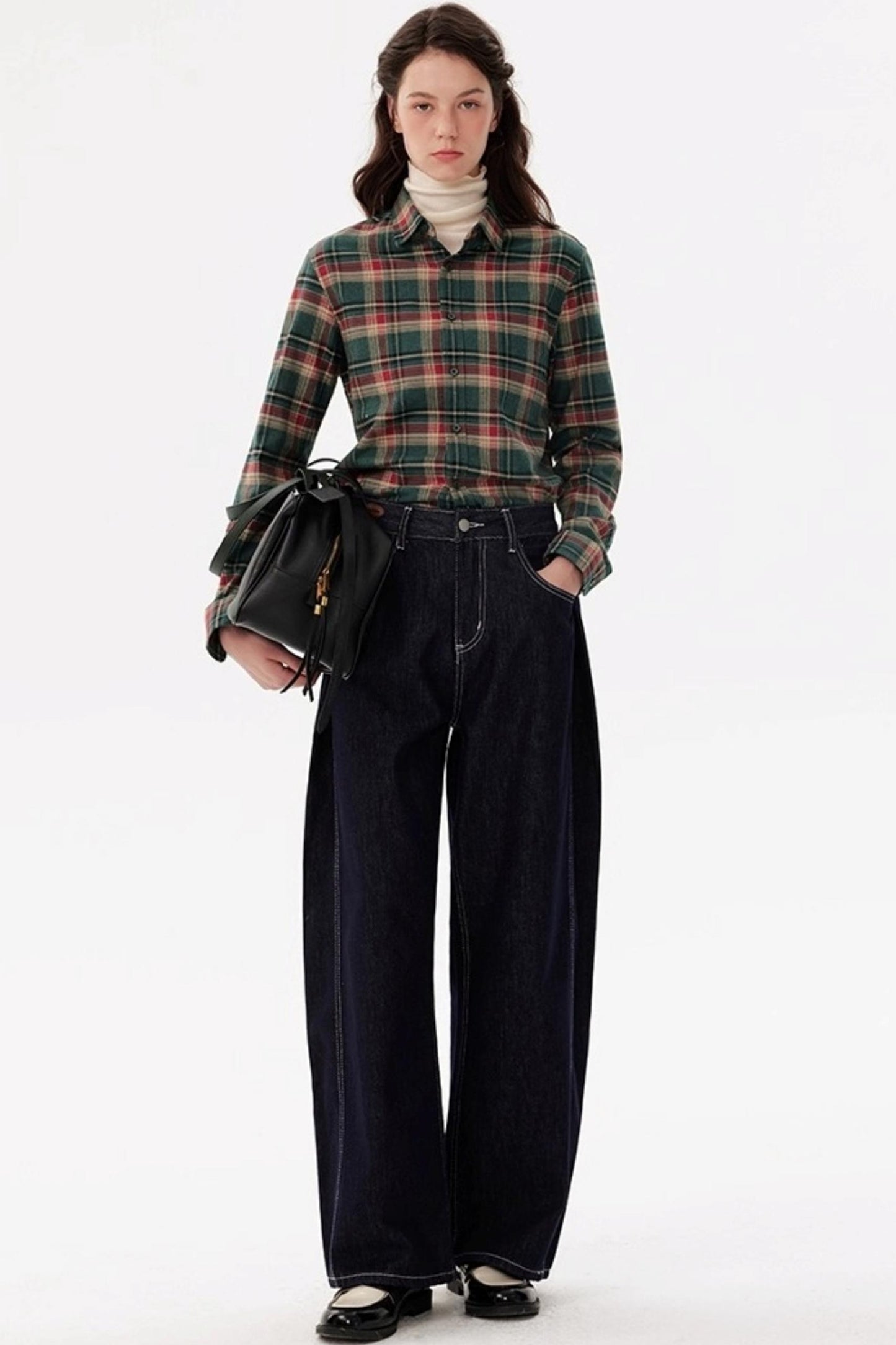 Contrast Check Long Sleeve Lapel Shirt