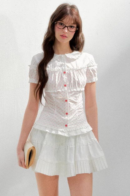 Cotton Linen Polka Dot Blouse